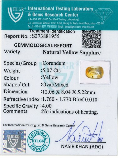Yellow Sapphire - 5.07 Carat