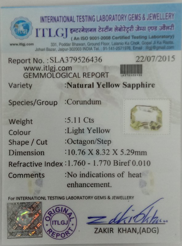 Yellow Sapphire - 5.11 Carat