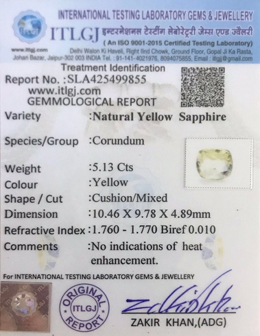 Yellow Sapphire - 5.13 Carat