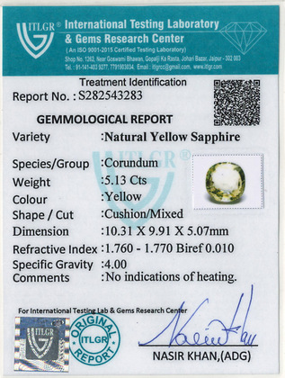 Yellow Sapphire - 5.13 Carat