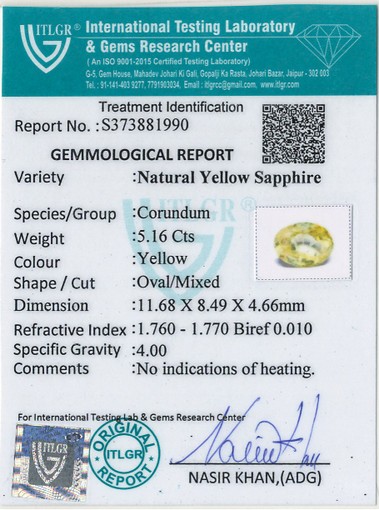 Yellow Sapphire - 5.16 Carat