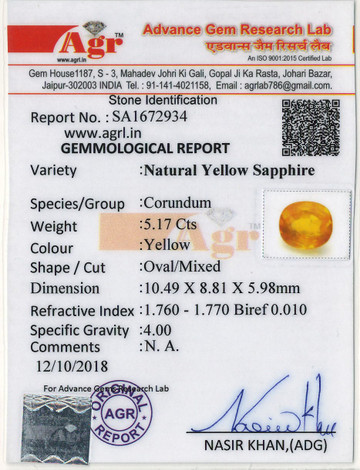 Yellow Sapphire - 5.17 Carat
