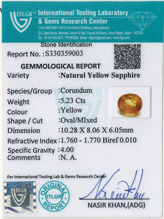 Yellow Sapphire - 5.23 Carat