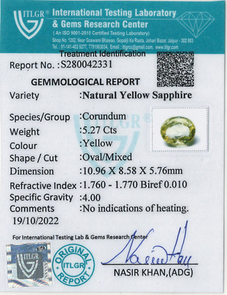 Yellow Sapphire - 5.27 Carat