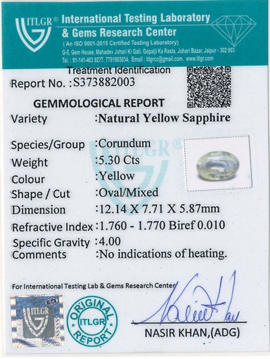 Yellow Sapphire - 5.3 Carat