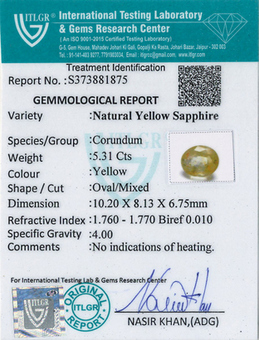 Yellow Sapphire - 5.31 Carat