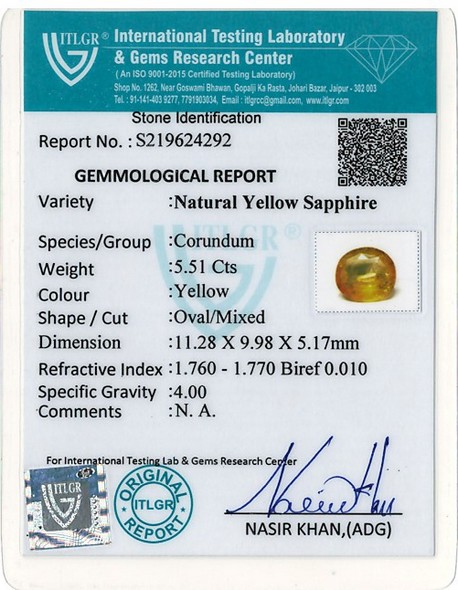Yellow Sapphire - 5.51 Carat