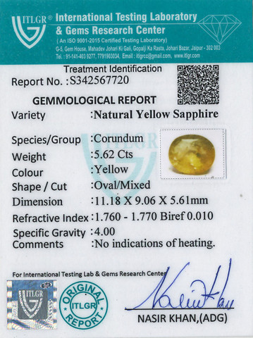 Yellow Sapphire - 5.62 Carat