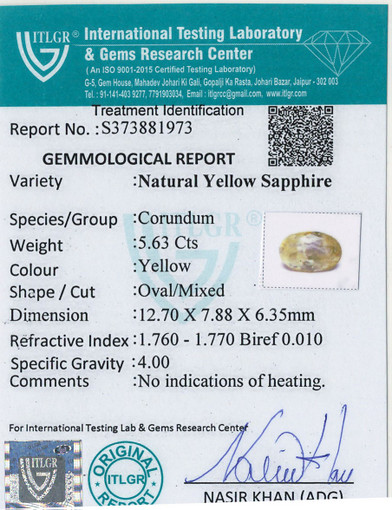 Yellow Sapphire - 5.63 Carat