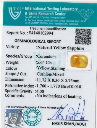 Yellow Sapphire - 5.64 Carat