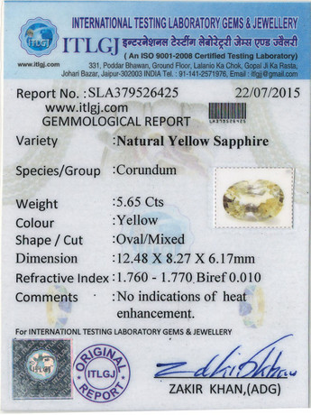 Yellow Sapphire - 5.65 Carat