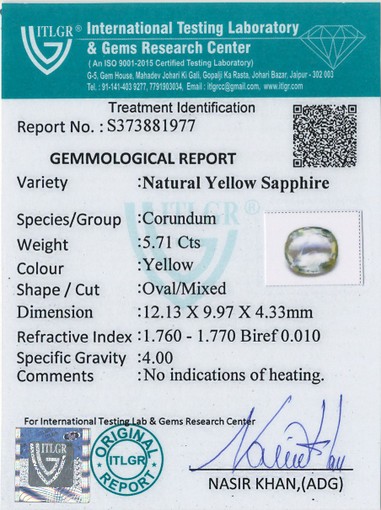 Yellow Sapphire - 5.71 Carat