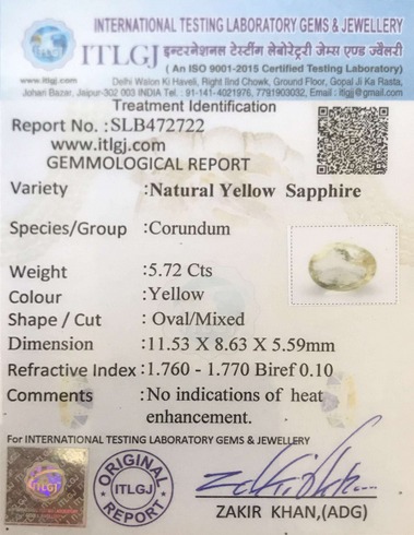 Yellow Sapphire - 5.72 Carat