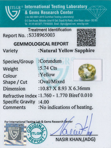 Yellow Sapphire - 5.74 Carat