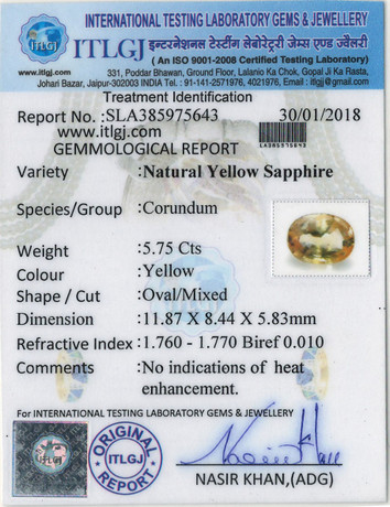 Yellow Sapphire - 5.75 Carat