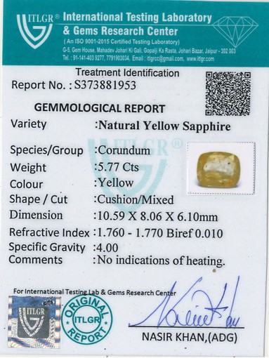 Yellow Sapphire - 5.77 Carat