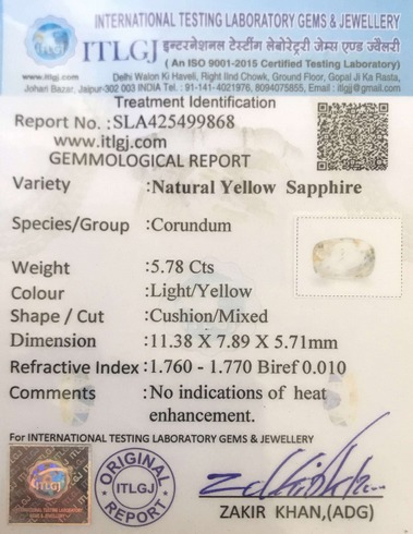 Yellow Sapphire - 5.78 Carat