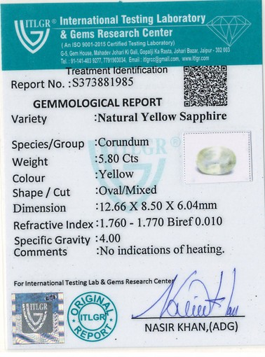 Yellow Sapphire - 5.8 Carat