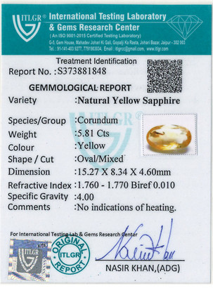 Yellow Sapphire - 5.81 Carat