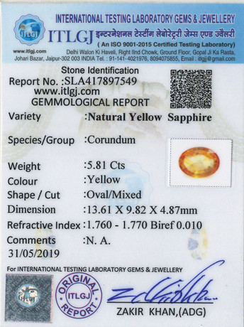 Yellow Sapphire - 5.81 Carat