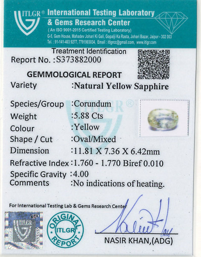Yellow Sapphire - 5.88 Carat