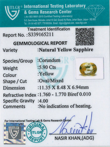 Yellow Sapphire - 5.9 Carat