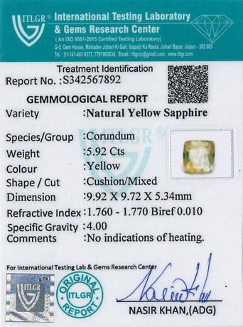 Yellow Sapphire - 5.92 Carat