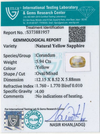 Yellow Sapphire - 5.94 Carat