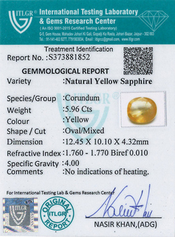 Yellow Sapphire - 5.96 Carat