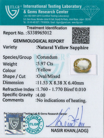 Yellow Sapphire - 5.97 Carat