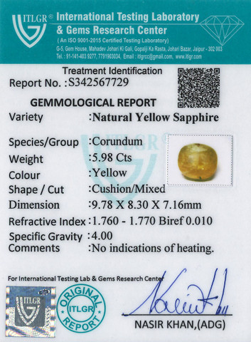 Yellow Sapphire - 5.98 Carat