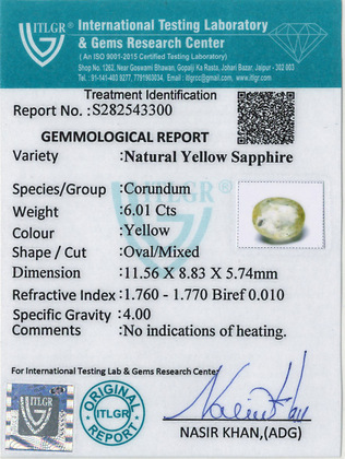 Yellow Sapphire - 6.01 Carat