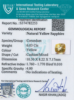 Yellow Sapphire - 6.03 Carat