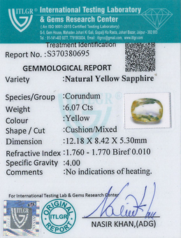 Yellow Sapphire - 6.07 Carat