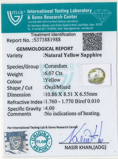 Yellow Sapphire - 6.07 Carat