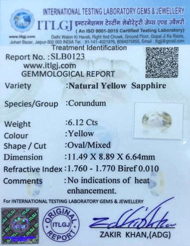 Yellow Sapphire - 6.12 Carat