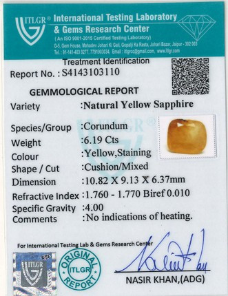 Yellow Sapphire - 6.19 Carat