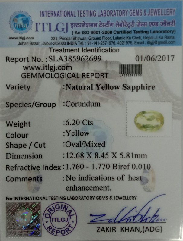 Yellow Sapphire - 6.2 Carat