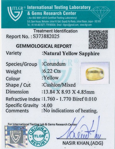 Yellow Sapphire - 6.22 Carat