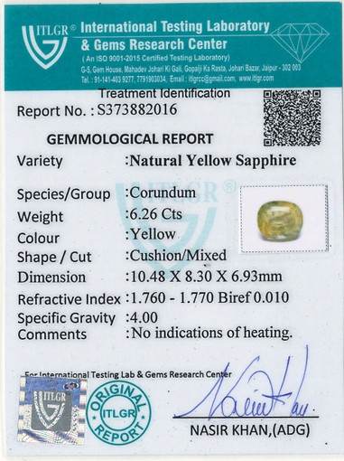 Yellow Sapphire - 6.26 Carat