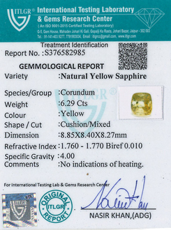 Yellow Sapphire - 6.29 Carat