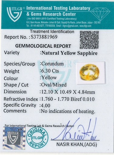 Yellow Sapphire - 6.3 Carat