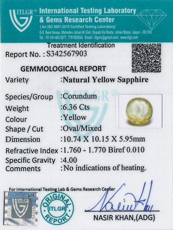 Yellow Sapphire - 6.36 Carat