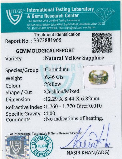 Yellow Sapphire - 6.46 Carat