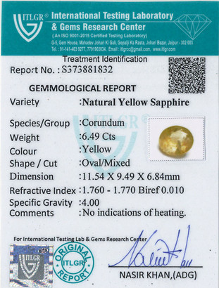 Yellow Sapphire - 6.49 Carat