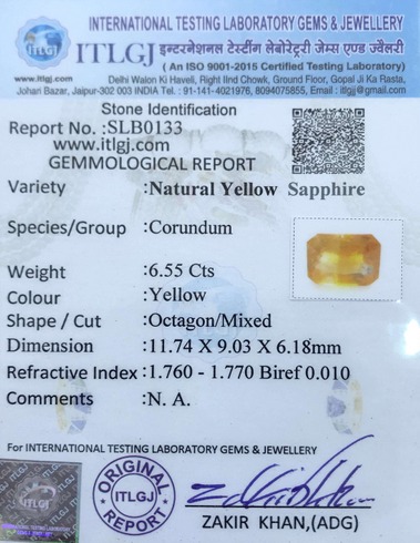 Yellow Sapphire - 6.55 Carat