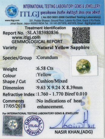 Yellow Sapphire - 6.58 Carat