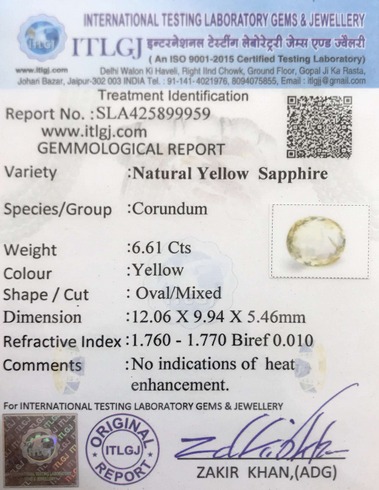 Yellow Sapphire - 6.61 Carat