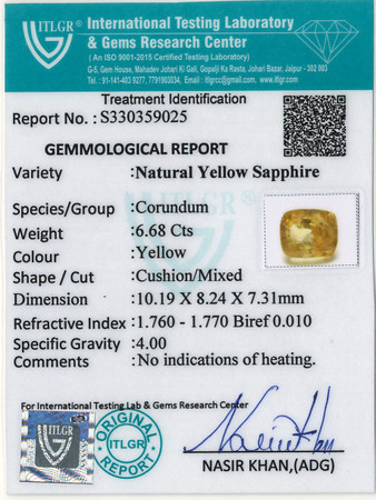 Yellow Sapphire - 6.68 Carat