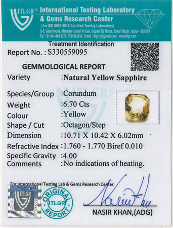 Yellow Sapphire - 6.7 Carat
